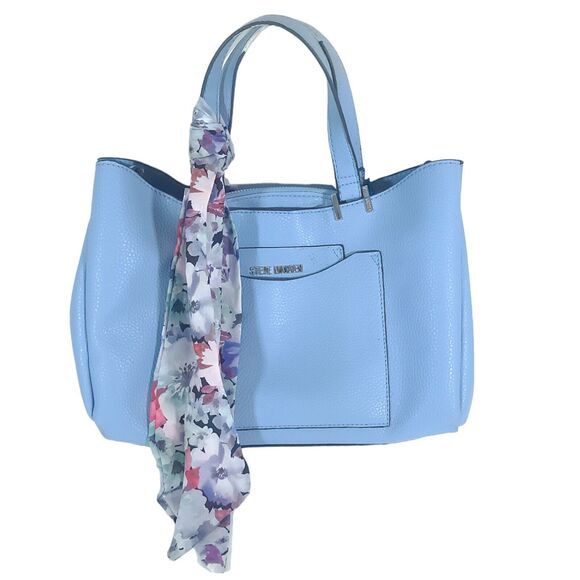 Steve Madden Light Blue Pebbled Leather Double Handle Hand Purse Preppy Bags